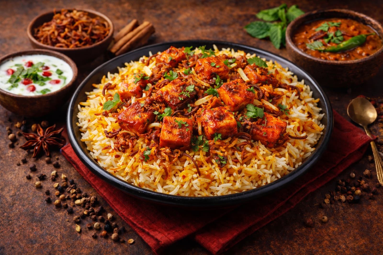 Paneer 65 Dum Hyderabadi Biryani